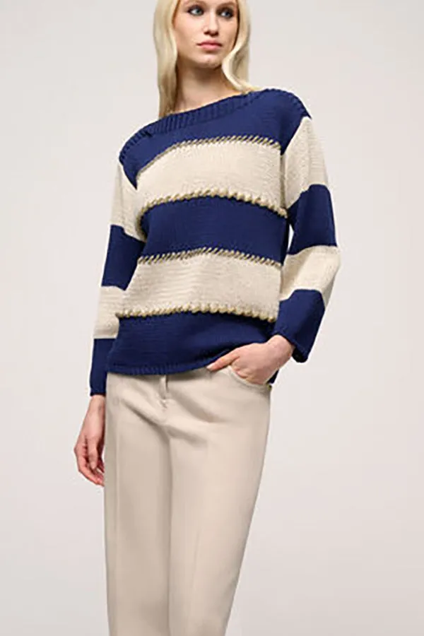 Luisa Spagnoli COLLA BLUE LUREX STRIPED PULLOVER