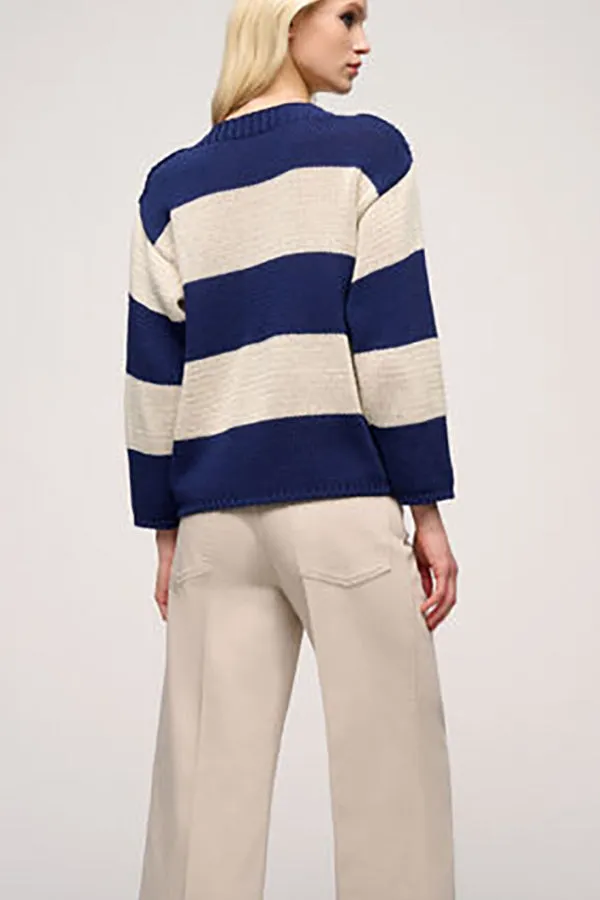 Luisa Spagnoli COLLA BLUE LUREX STRIPED PULLOVER