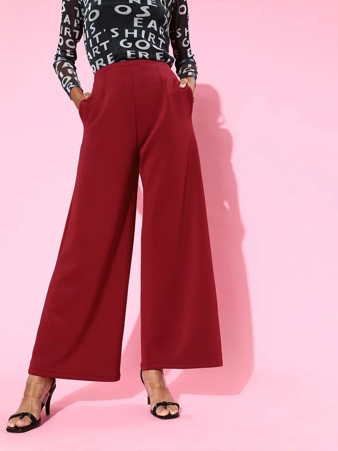 Maroon Scuba Wide Leg Pants