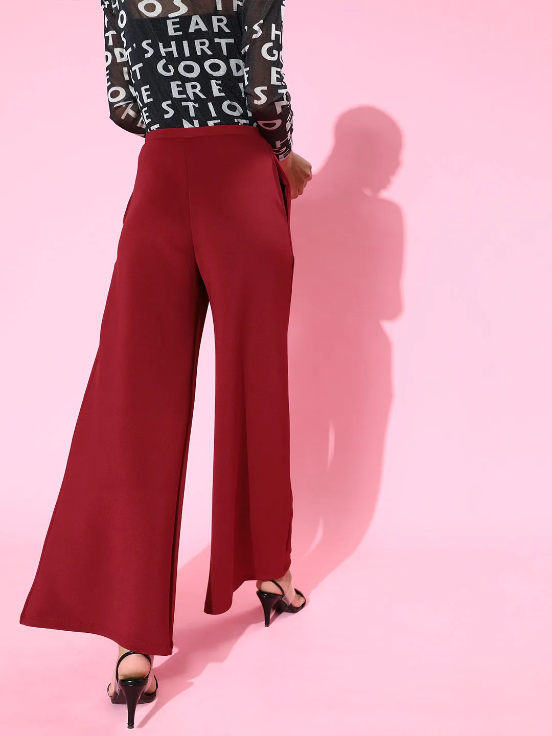 Maroon Scuba Wide Leg Pants