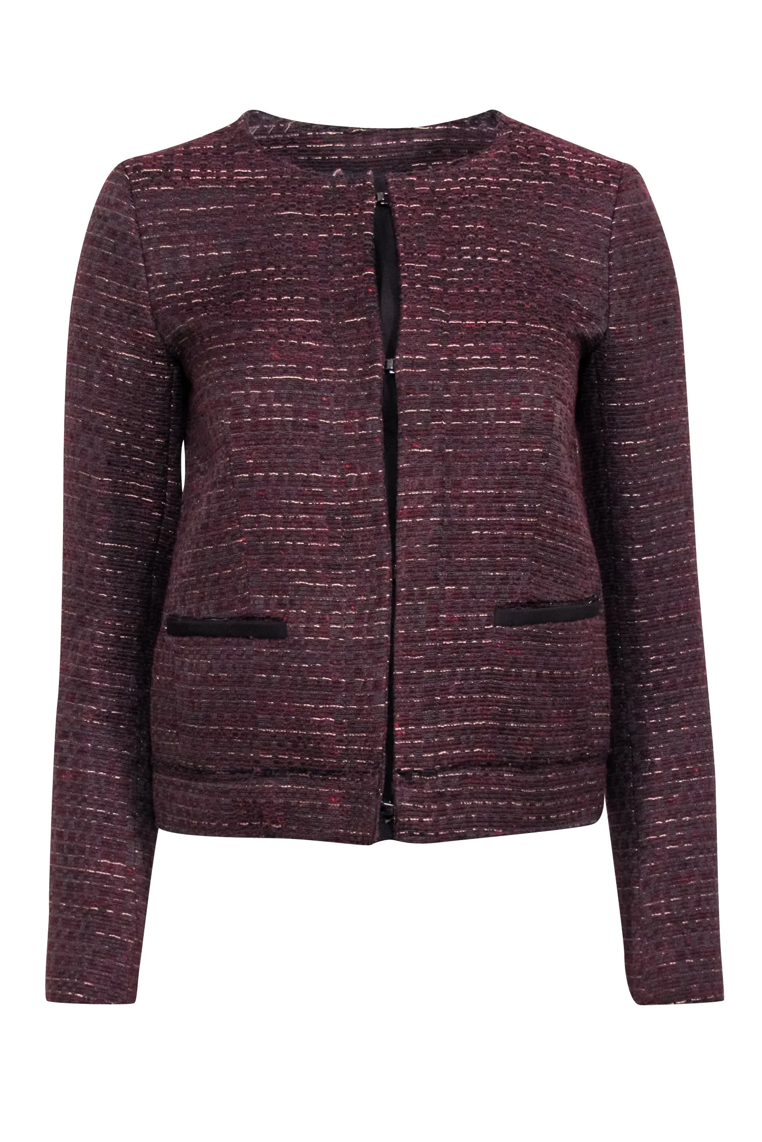 Massimo Dutti - Maroon & Black Tweed Hook Front Jacket Sz 4