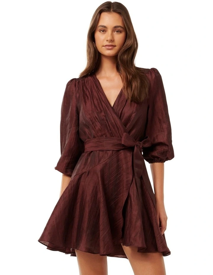 Matilda Textured Wrap Mini Dress in Red