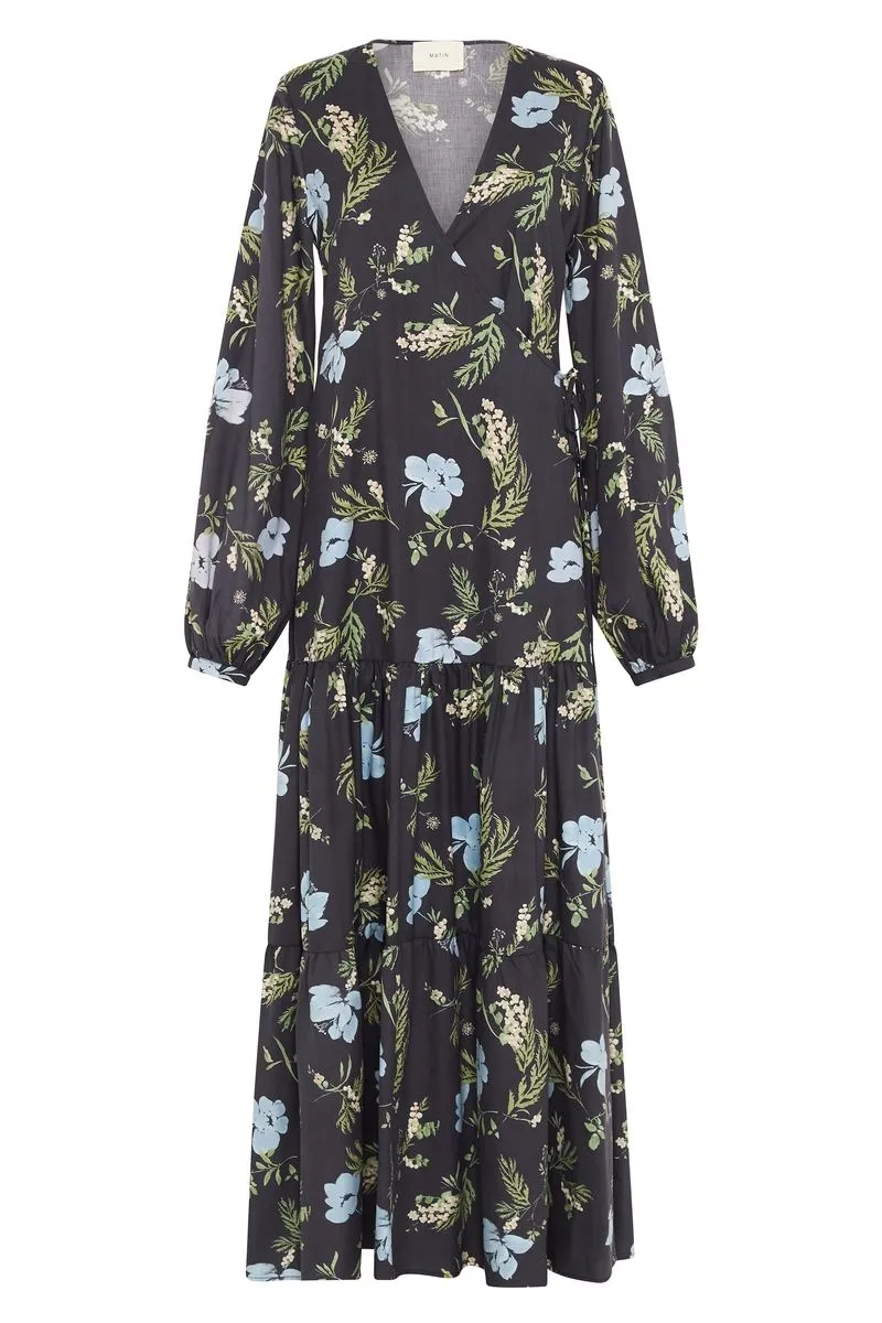 Matin Studio Long Wrap Tiered Dress Floral