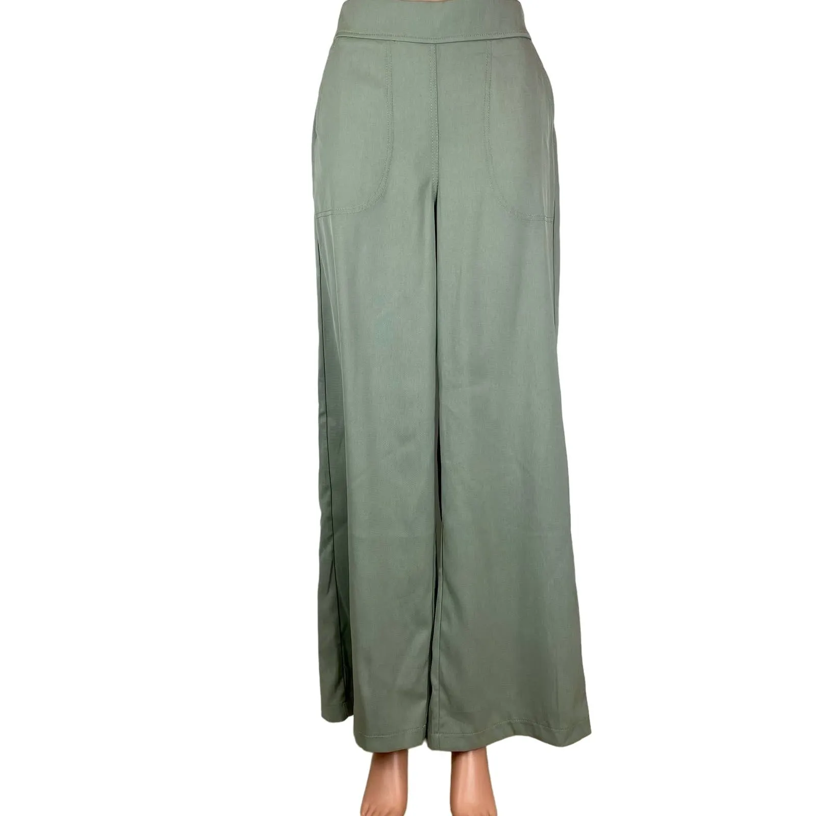 Max Studio NWT Meadow Green Wide Leg High Rise Pockets Stretch Trouser Pants XS