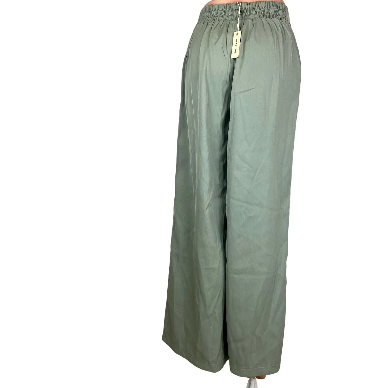 Max Studio NWT Meadow Green Wide Leg High Rise Pockets Stretch Trouser Pants XS