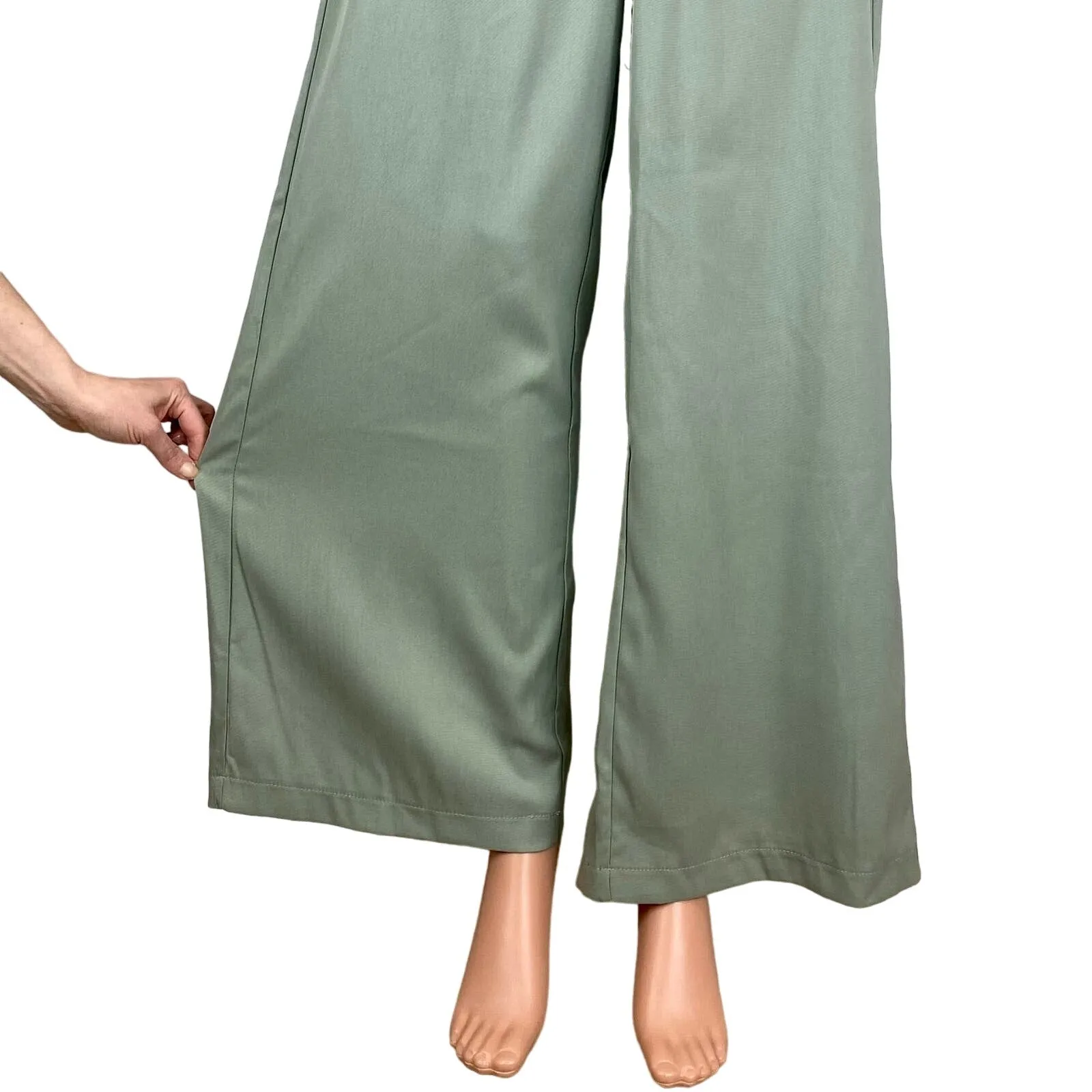 Max Studio NWT Meadow Green Wide Leg High Rise Pockets Stretch Trouser Pants XS