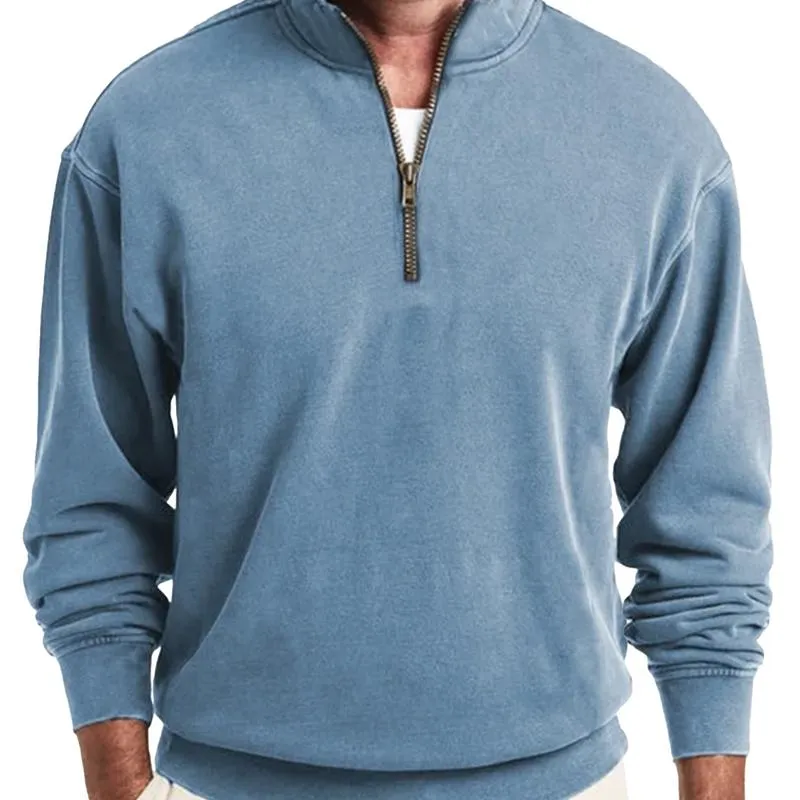 Men's Casual Cotton Blended Zipper Stand Collar Loose Pullover Sweatshirt 08803707M