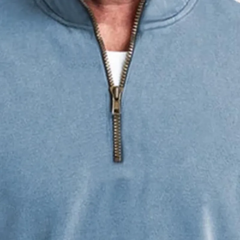 Men's Casual Cotton Blended Zipper Stand Collar Loose Pullover Sweatshirt 08803707M