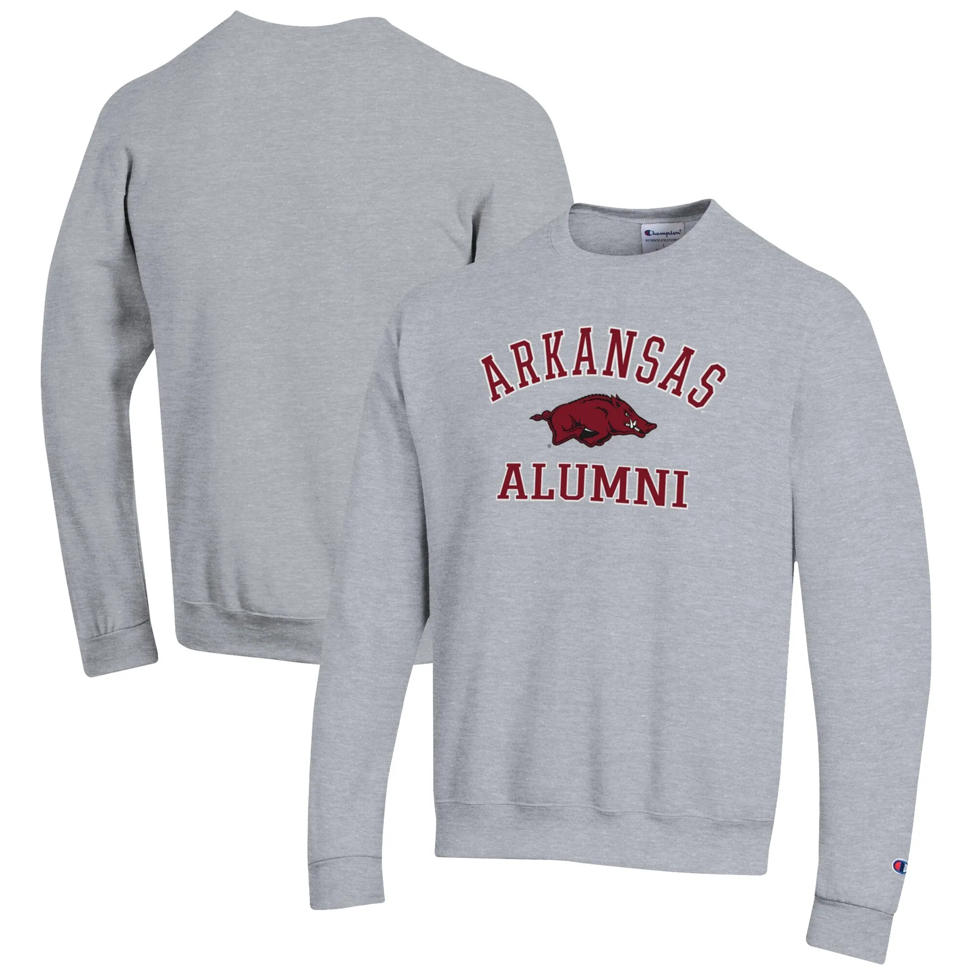 Men's Champion  Gray Arkansas Razorbacks Alumni Logo Arch Pullover Sweatshirt