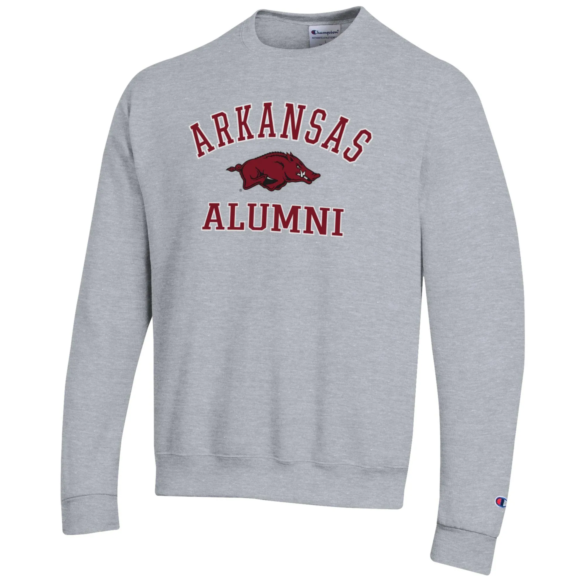 Men's Champion  Gray Arkansas Razorbacks Alumni Logo Arch Pullover Sweatshirt