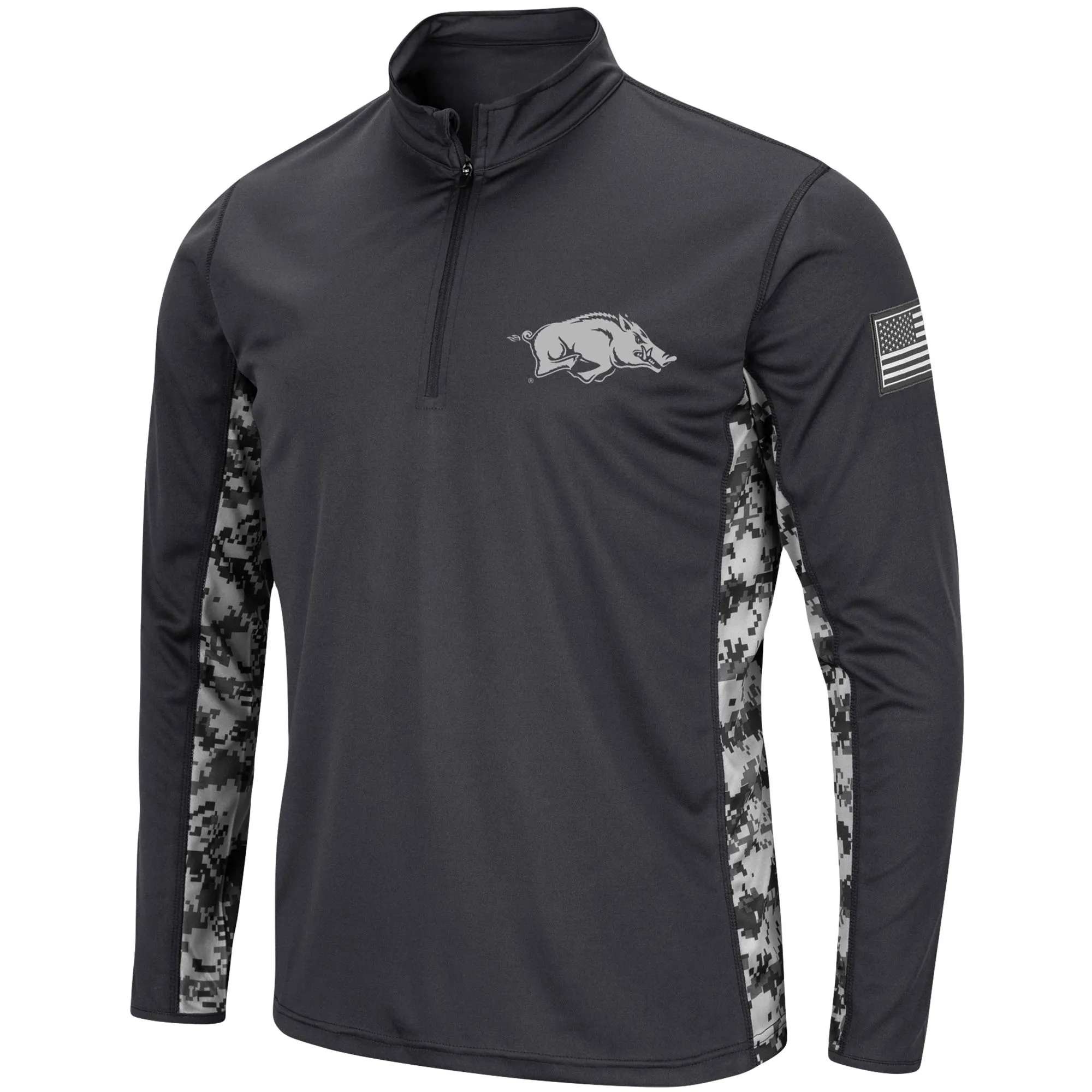 Men's Colosseum Charcoal Arkansas Razorbacks OHT Military Appreciation Digital Camo Lightweight Quarter-Zip Pullover