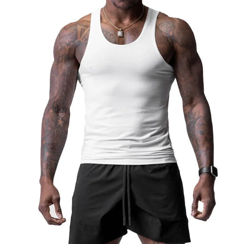 Men's Solid Tight Sleeveless Sports Fitness Tank Top 05923822Z