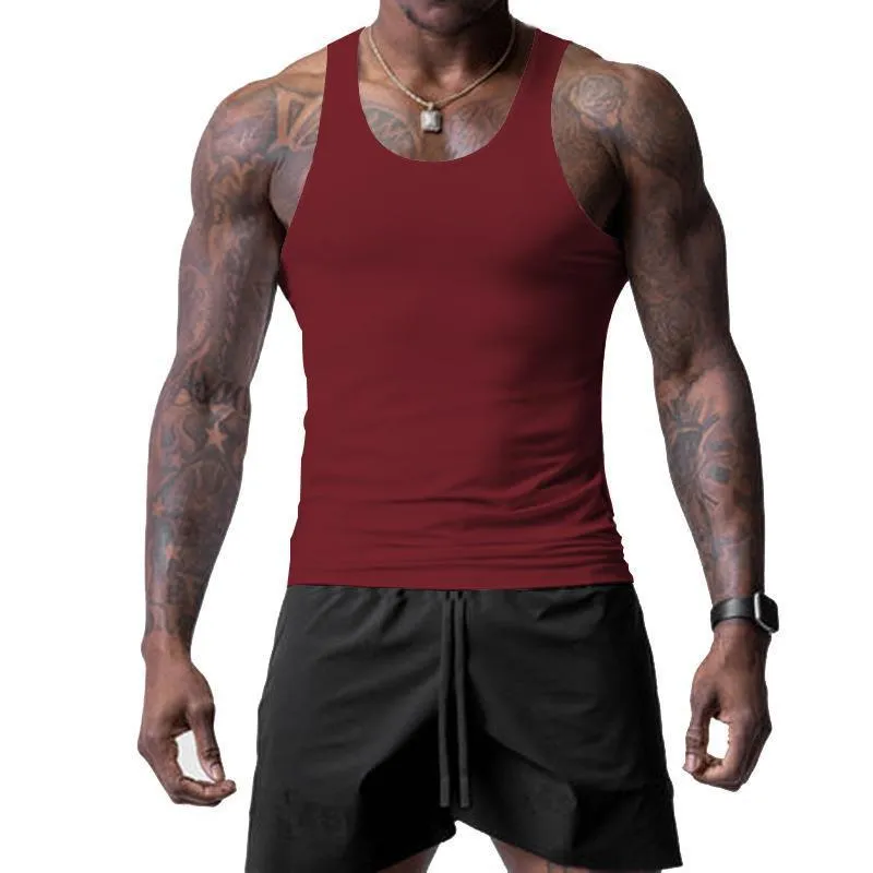 Men's Solid Tight Sleeveless Sports Fitness Tank Top 05923822Z