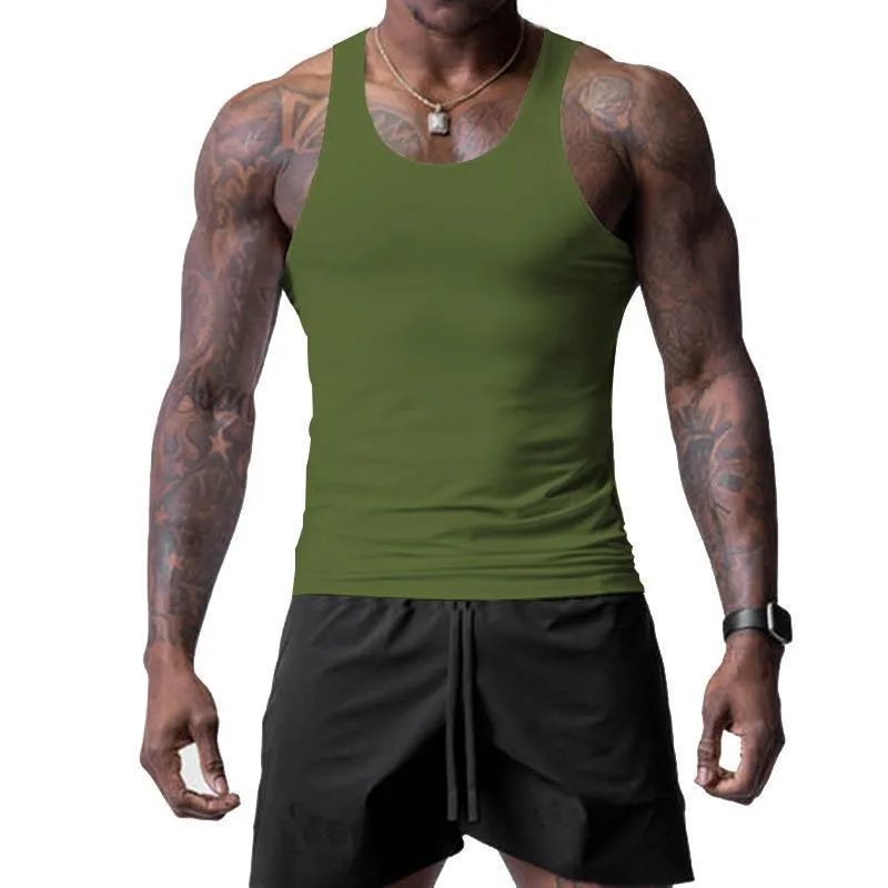 Men's Solid Tight Sleeveless Sports Fitness Tank Top 05923822Z