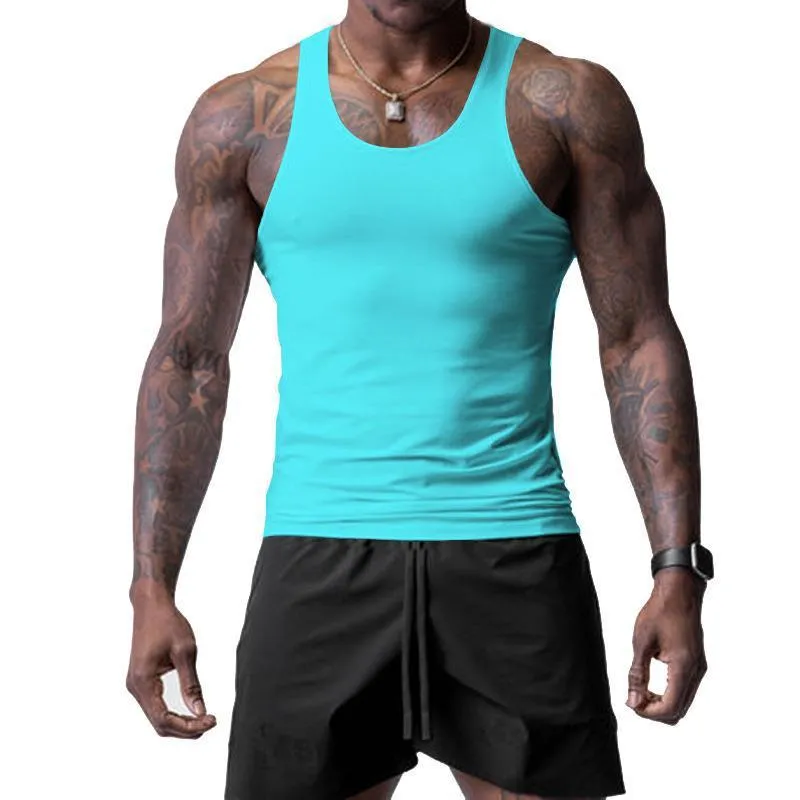 Men's Solid Tight Sleeveless Sports Fitness Tank Top 05923822Z