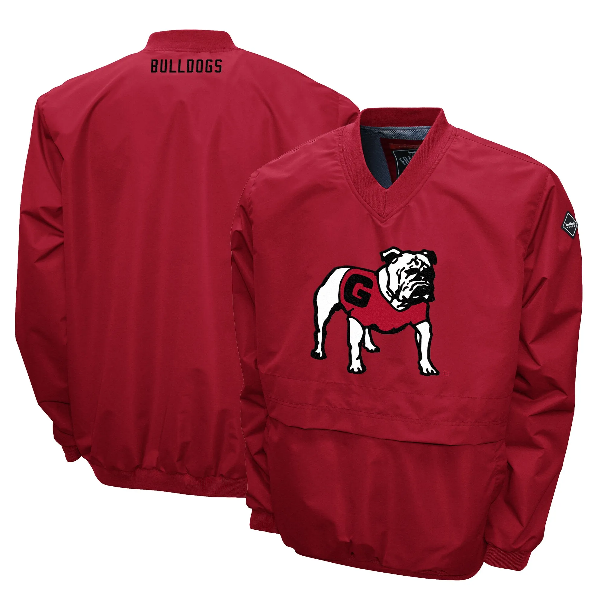 Men's Franchise Club Red Georgia Bulldogs Big Logo Windshell V-Neck Pullover Jacket