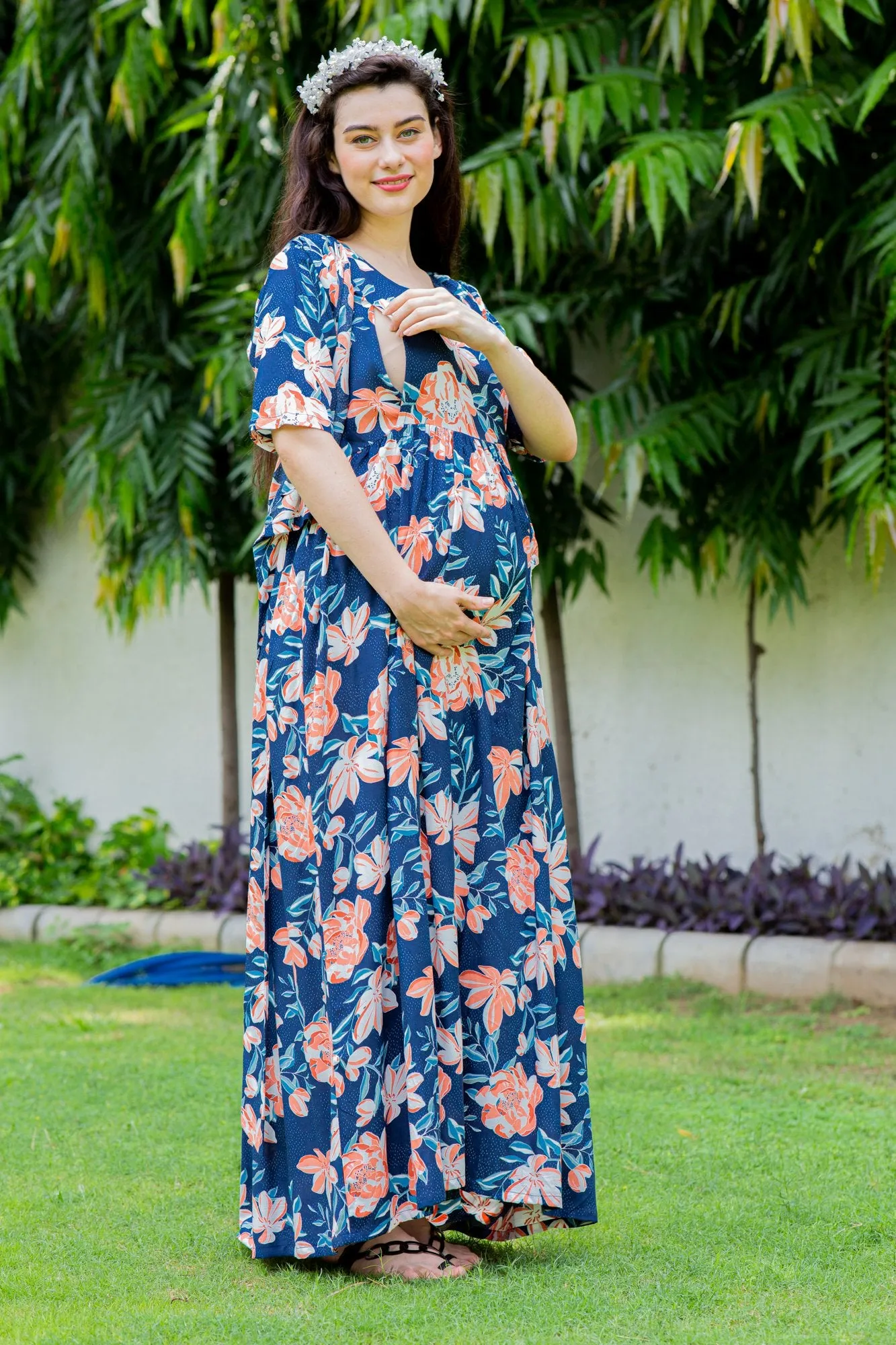 Mermaid Floral Maternity & Nursing Wrap Dress