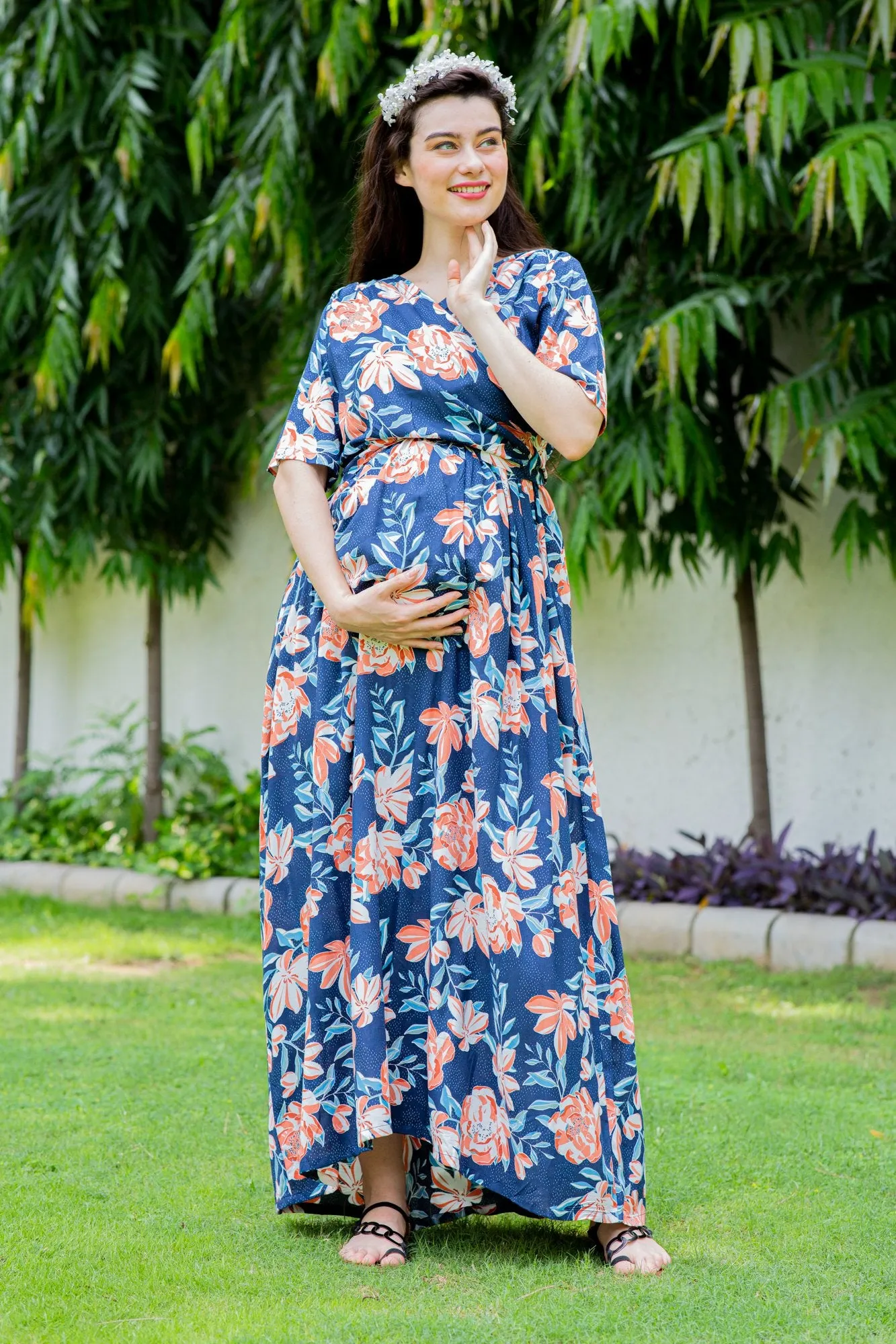 Mermaid Floral Maternity & Nursing Wrap Dress