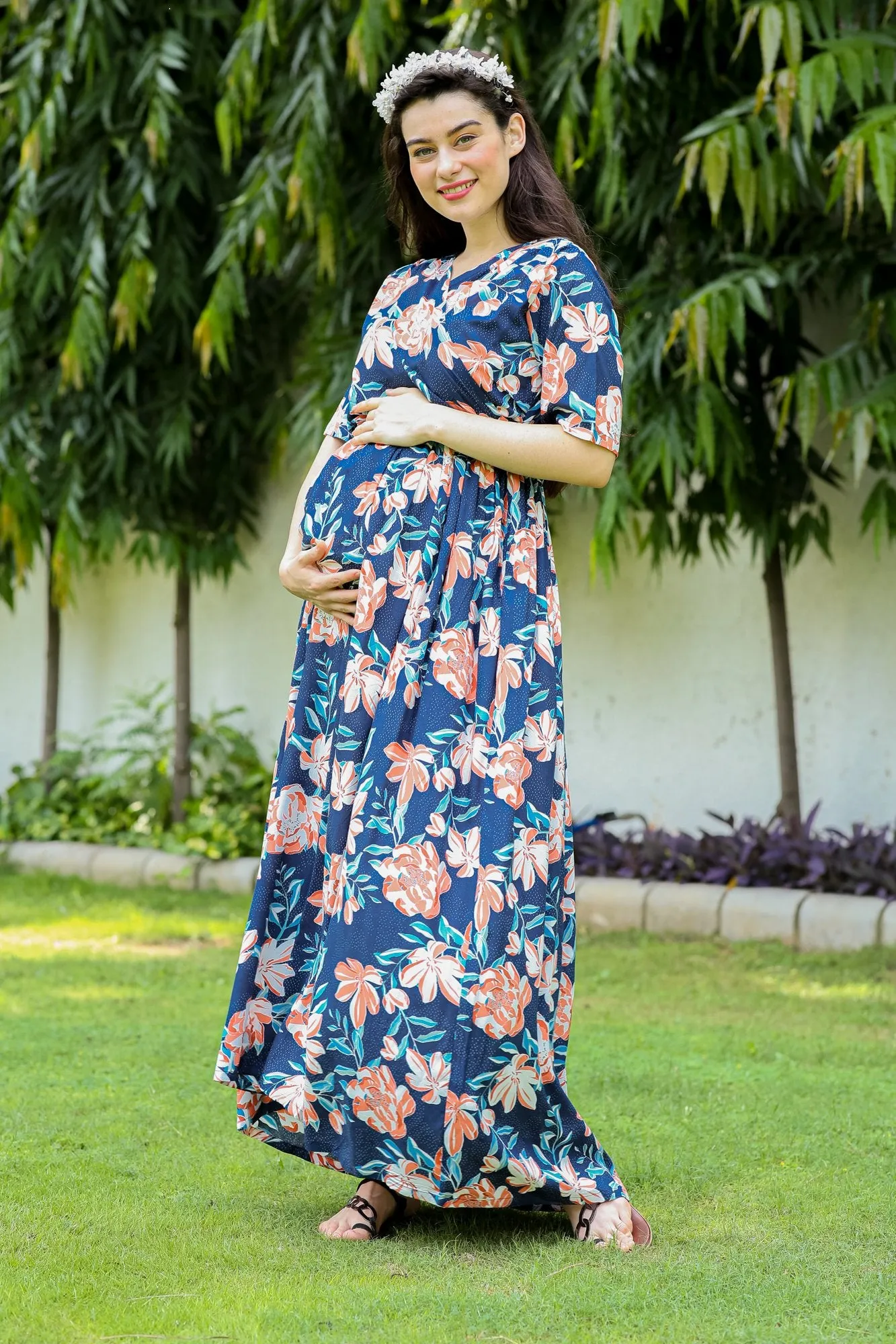 Mermaid Floral Maternity & Nursing Wrap Dress