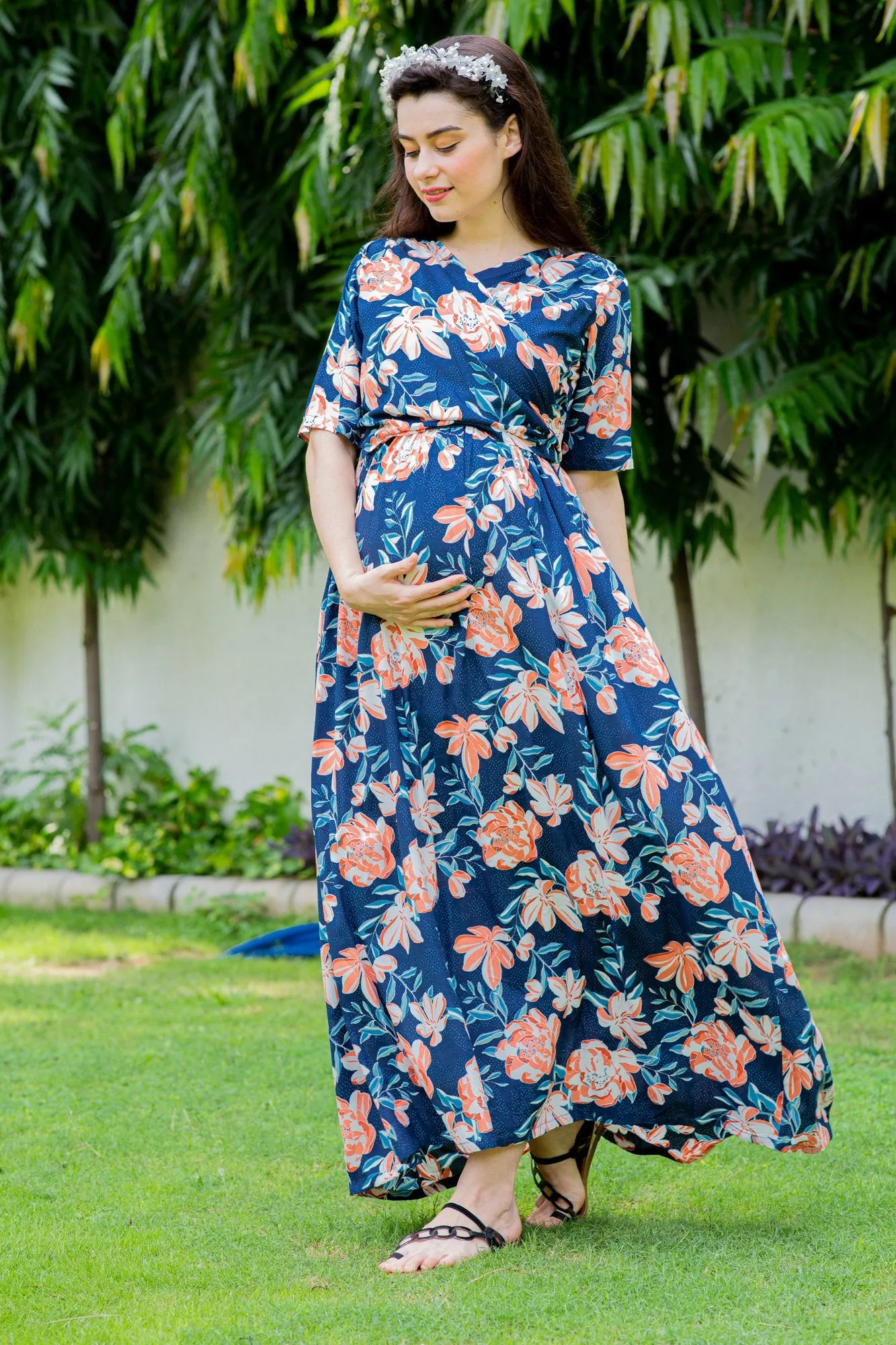 Mermaid Floral Maternity & Nursing Wrap Dress