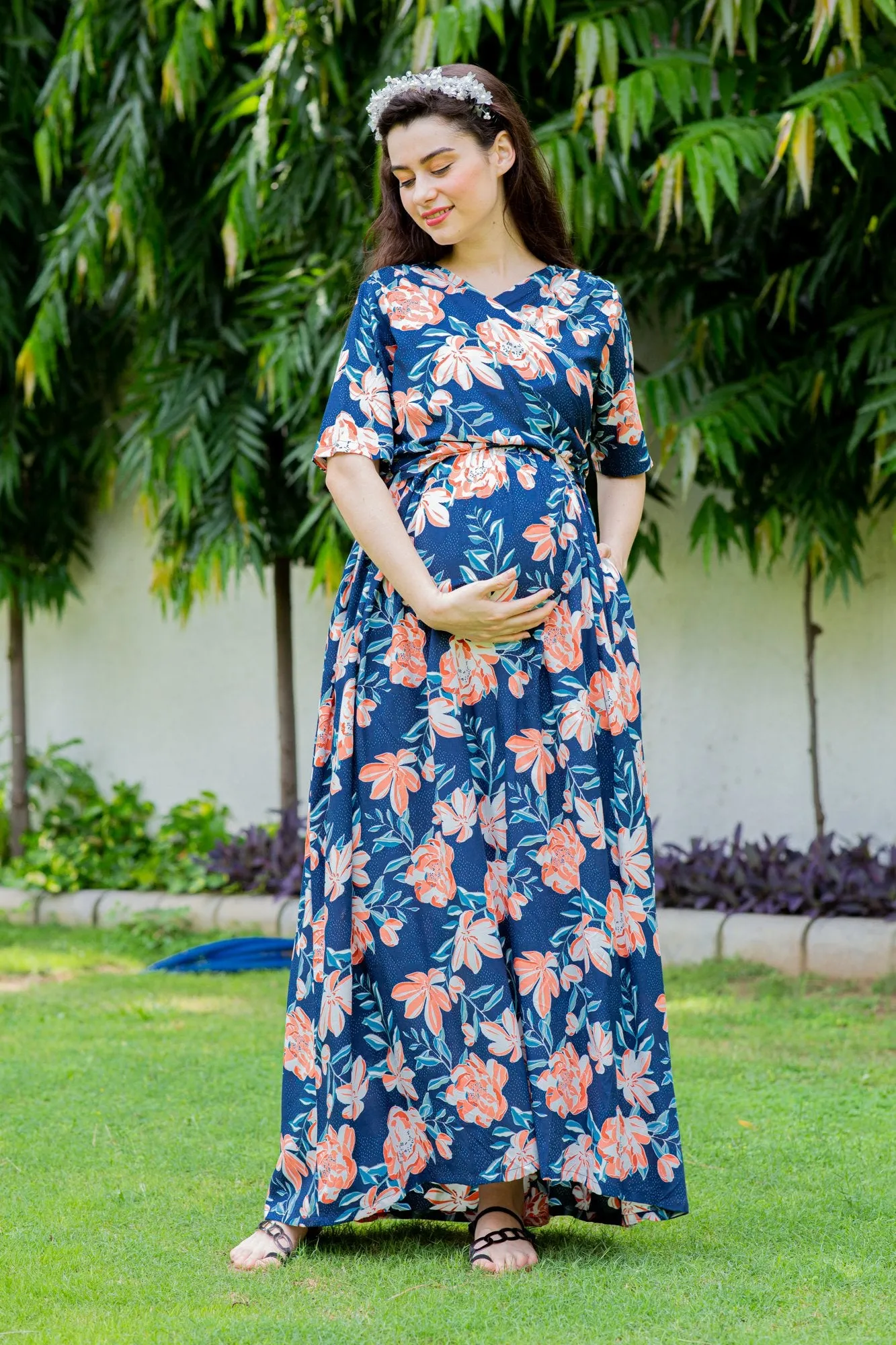 Mermaid Floral Maternity & Nursing Wrap Dress