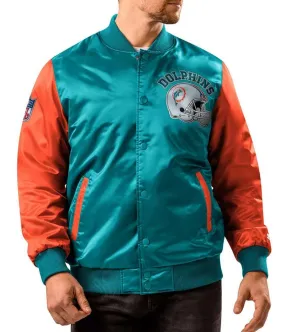 Miami Dolphins Locker Room Throwback Aqua/Orange Satin Varsity Jacket