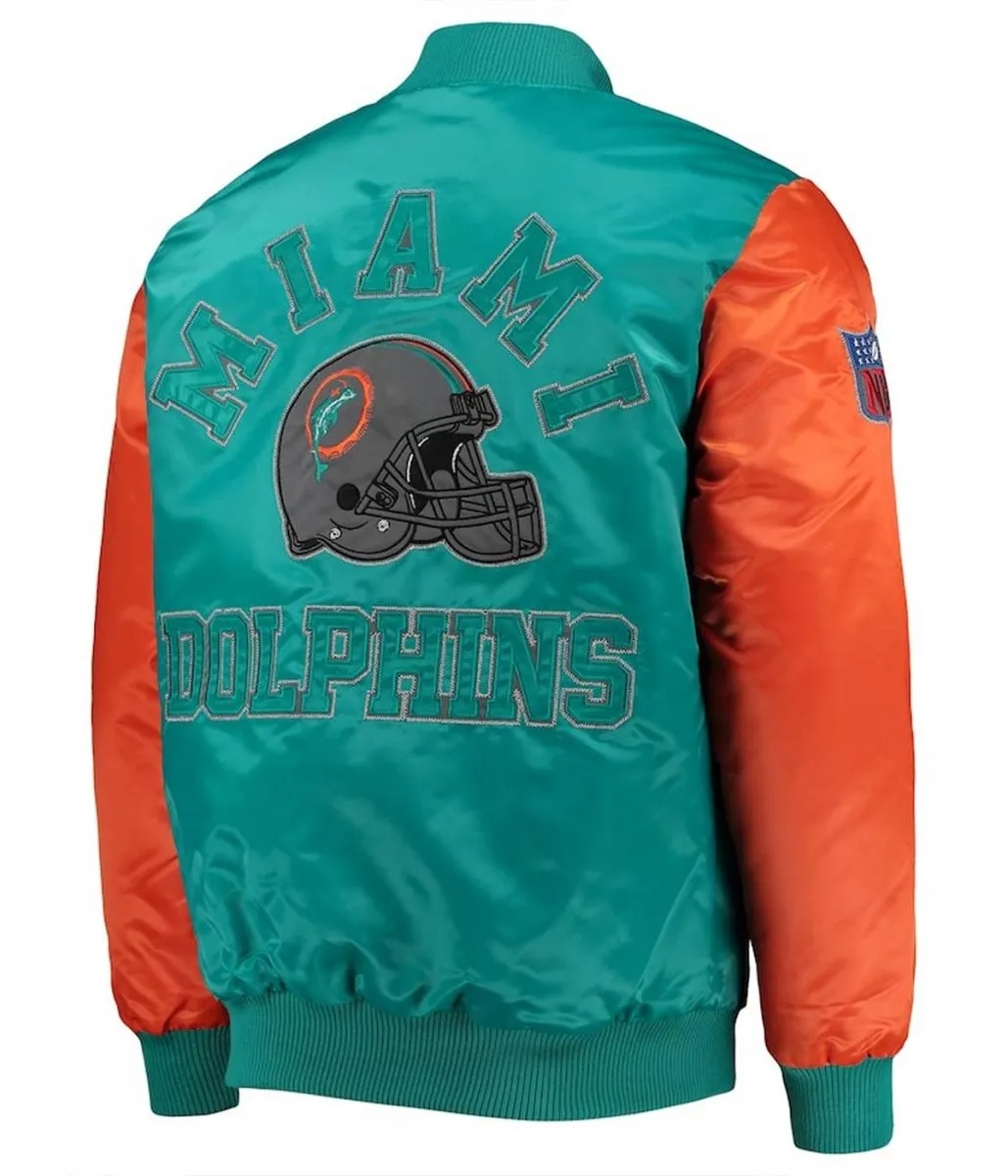 Miami Dolphins Locker Room Throwback Aqua/Orange Satin Varsity Jacket