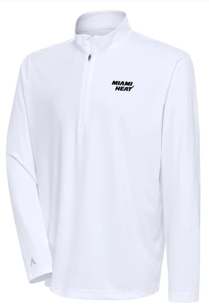 Miami Heat Antigua Tribute Pullover  L/S 1/4 Zip  White Hot Logo  - White