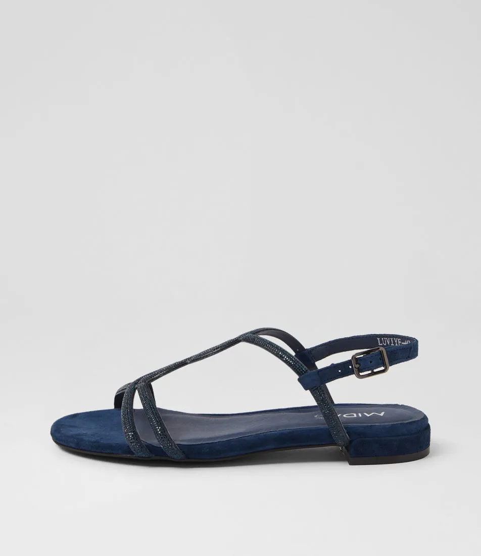 MIDAS Luviye Navy Suede Jewels Sandals