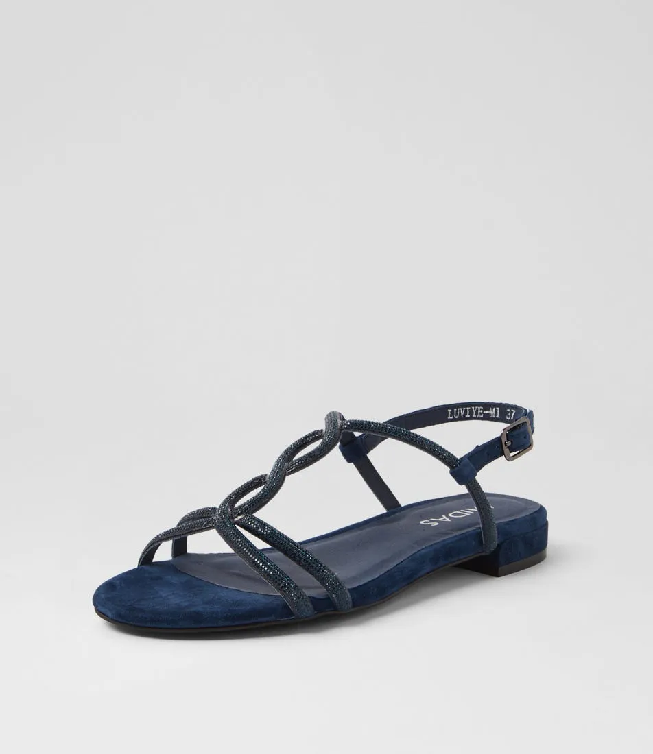 MIDAS Luviye Navy Suede Jewels Sandals