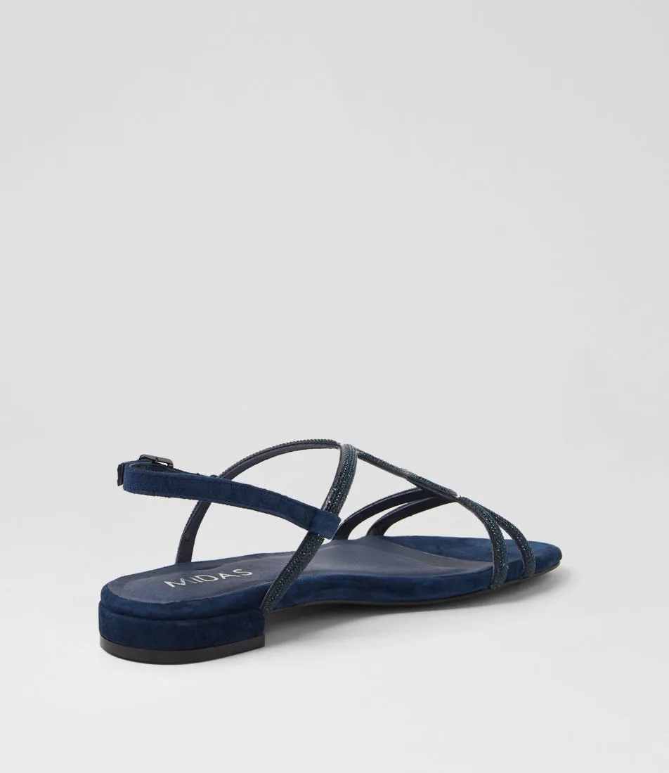 MIDAS Luviye Navy Suede Jewels Sandals