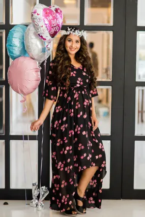 Midnight Rose Hi-Low Maternity & Nursing Wrap Dress