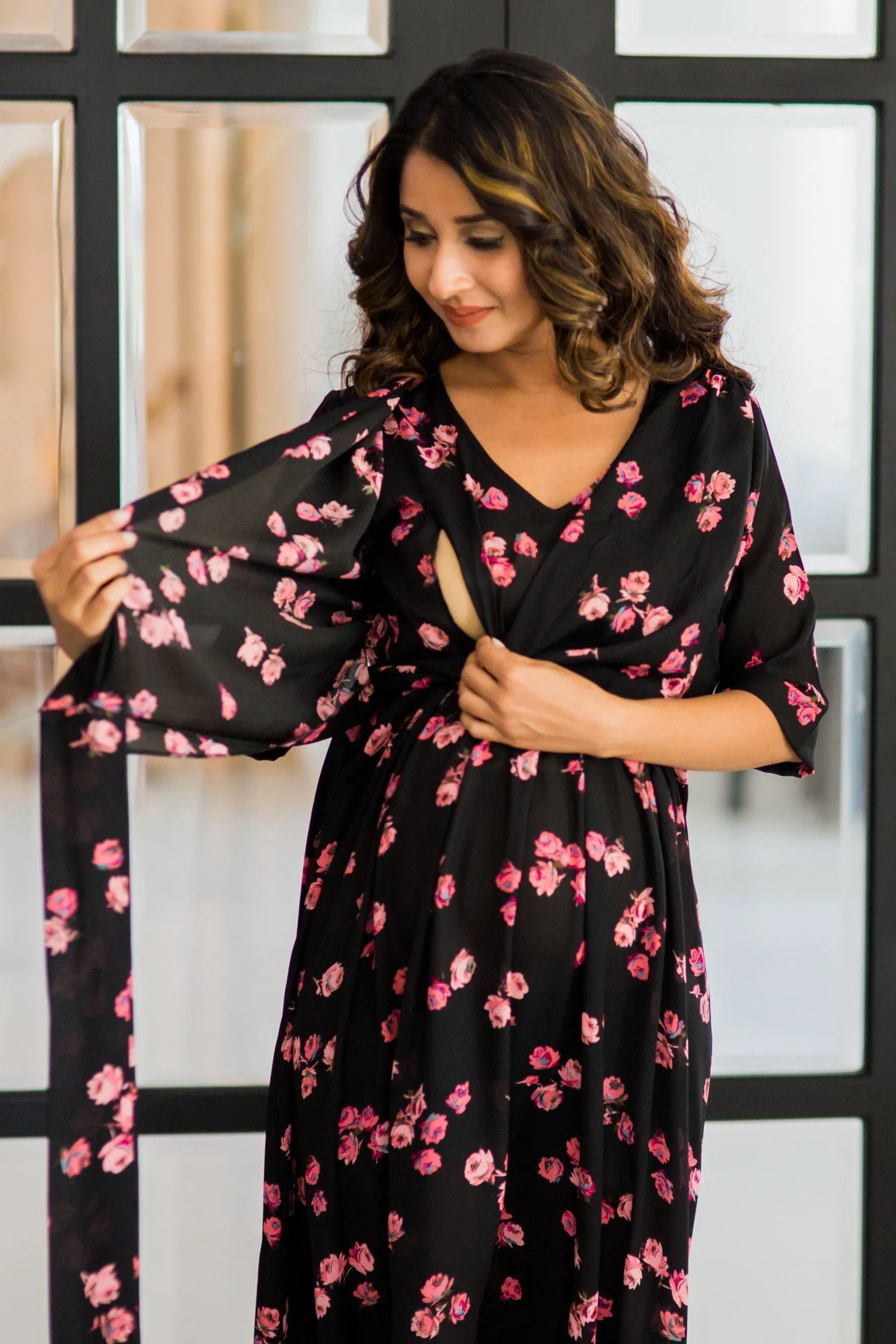 Midnight Rose Hi-Low Maternity & Nursing Wrap Dress