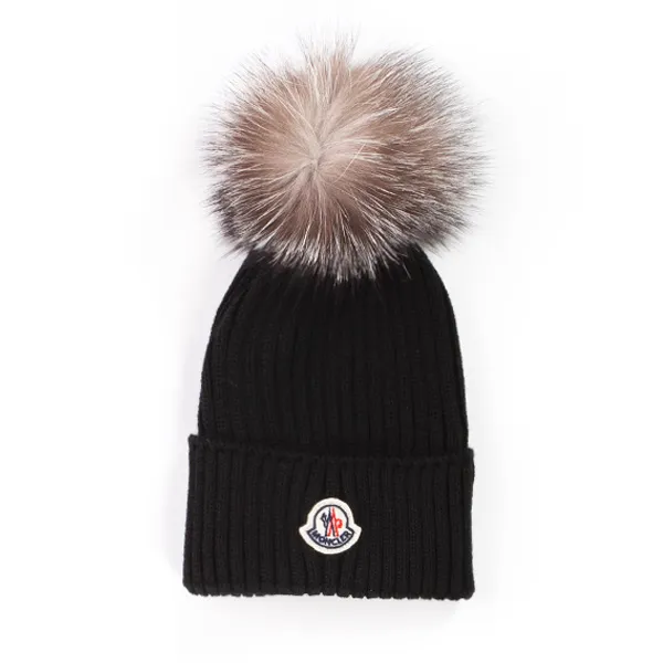 Moncler Black Bobble Hat For Girls