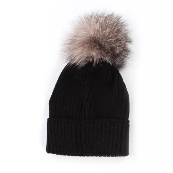 Moncler Black Bobble Hat For Girls