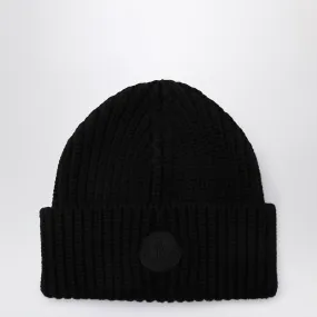 Moncler    Moncler Black Wool Beanie With Logo