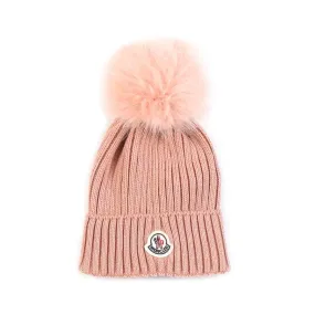 Moncler Pink Beanie With Pom Pon For Girl