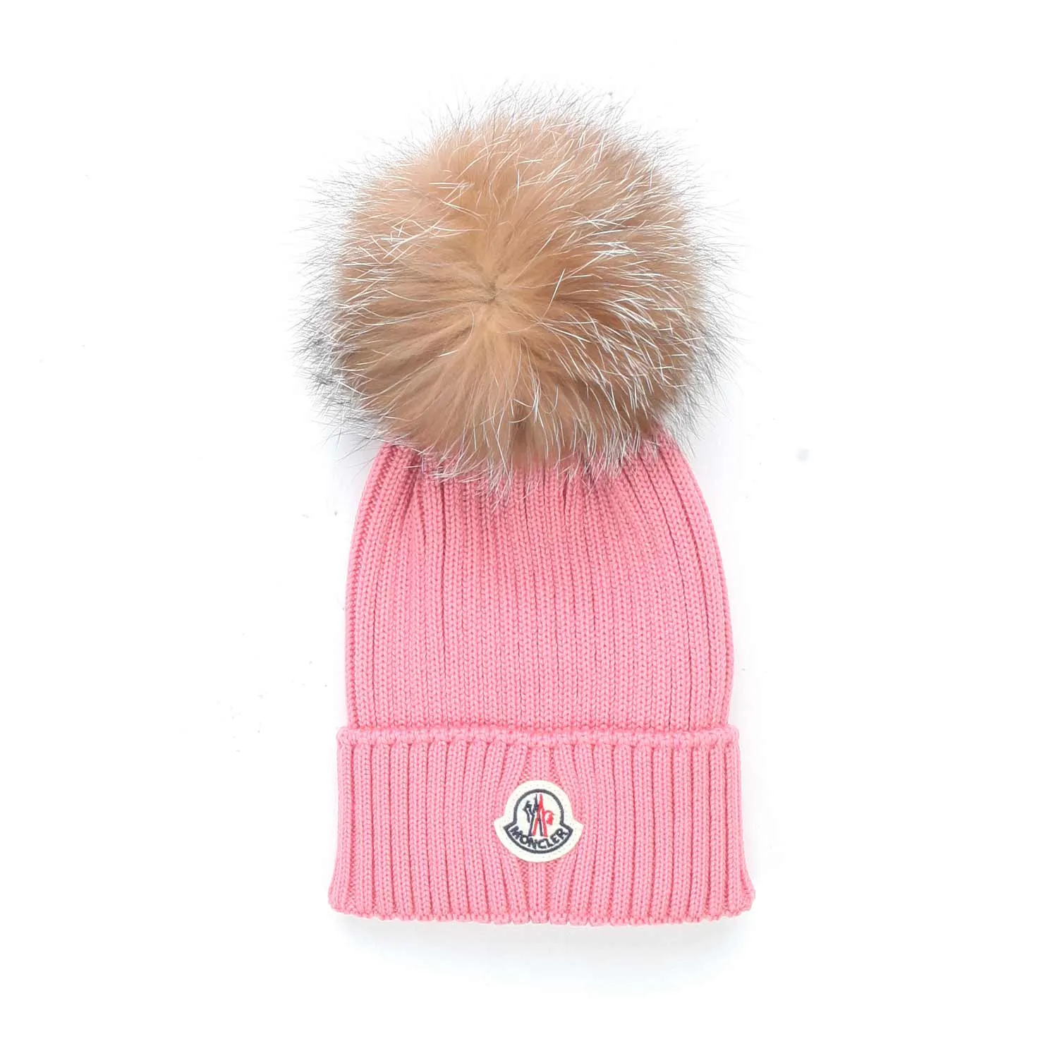 Moncler Pink Wool Hat With Pon Pon For Girls