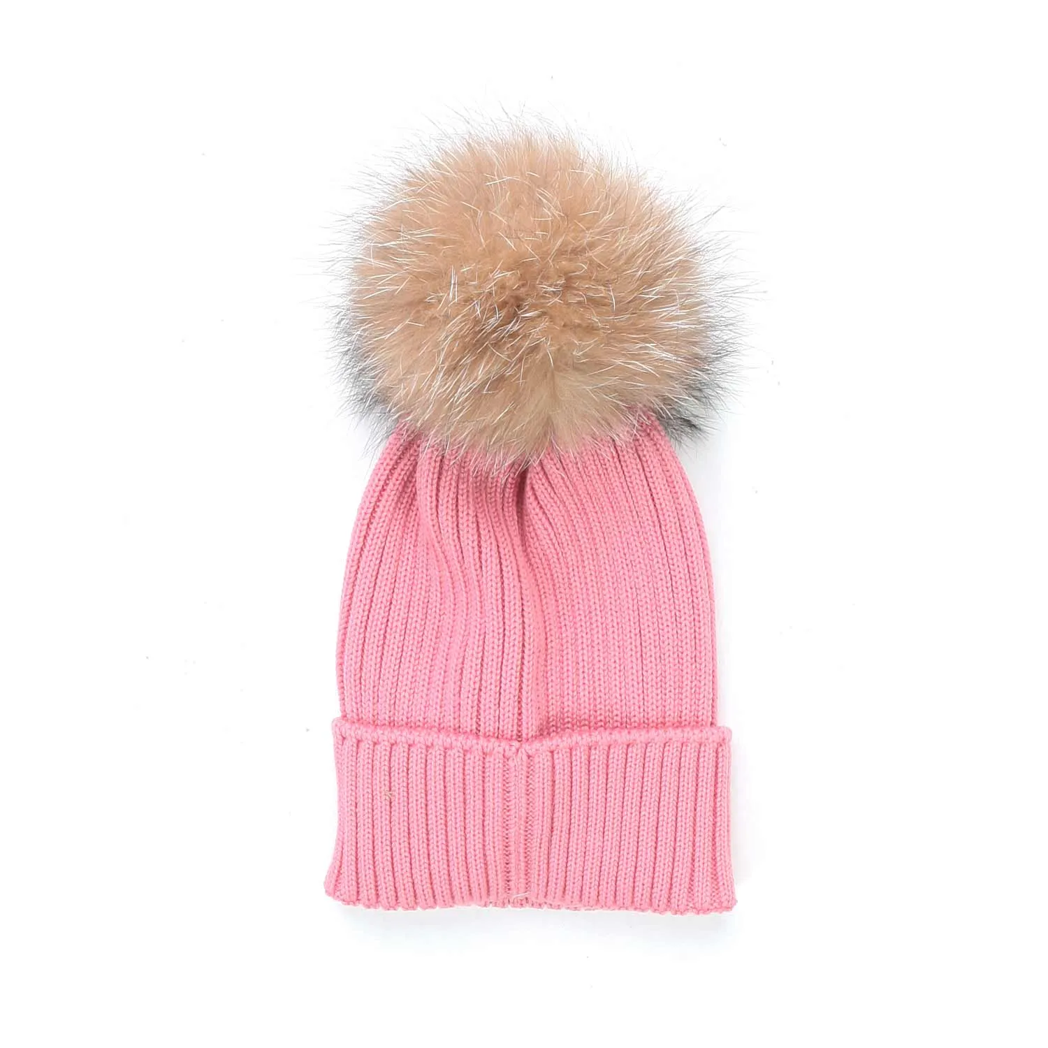 Moncler Pink Wool Hat With Pon Pon For Girls