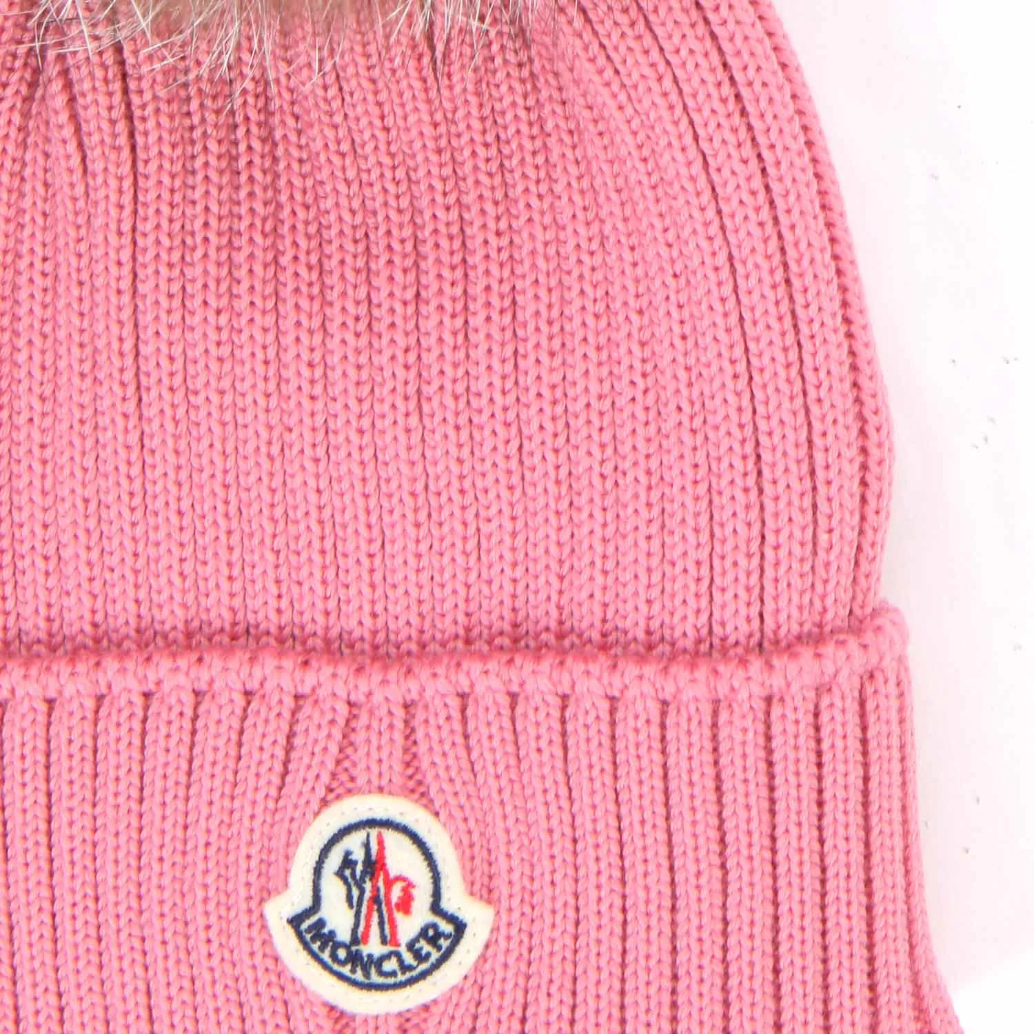 Moncler Pink Wool Hat With Pon Pon For Girls