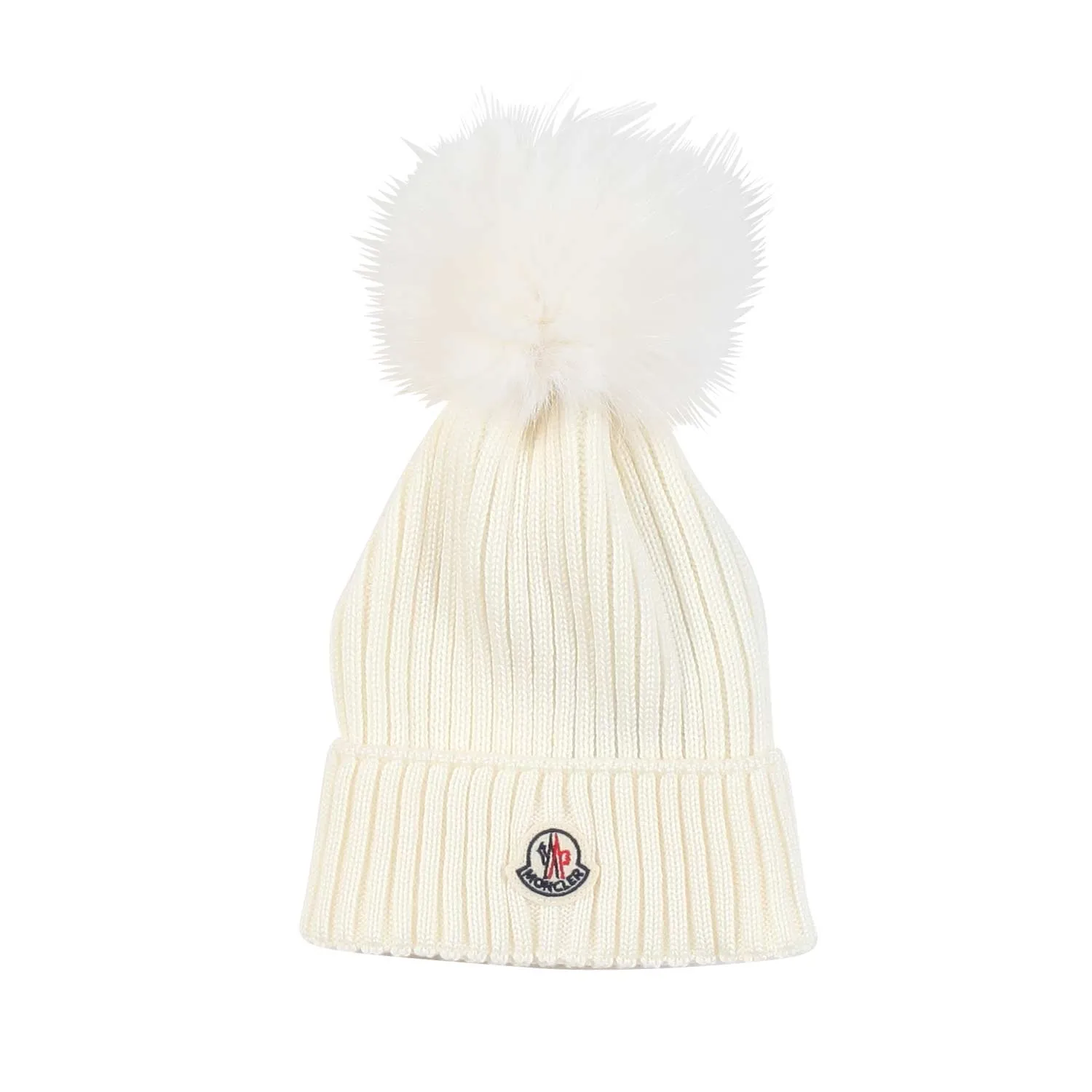 Moncler Silk White Beanie With Pon Pon For Girl