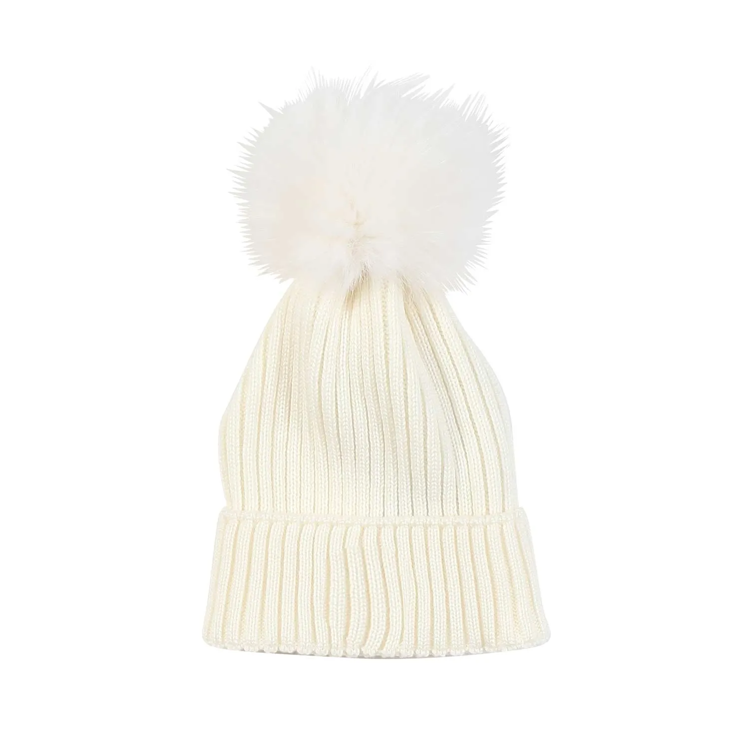 Moncler Silk White Beanie With Pon Pon For Girl