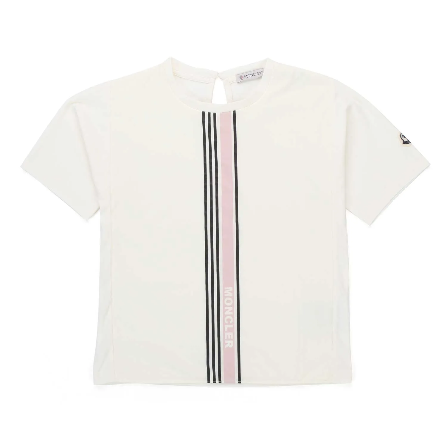 Moncler Silk White T-Shirt With Pink And Black Stripes