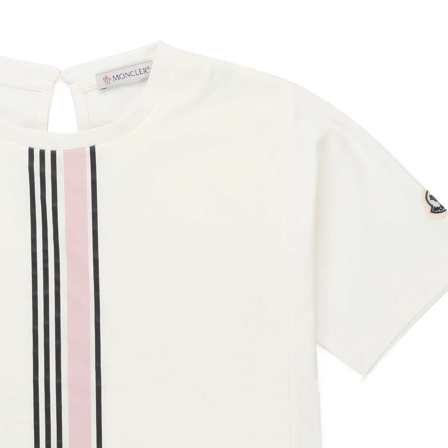 Moncler Silk White T-Shirt With Pink And Black Stripes