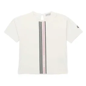 Moncler Silk White T-Shirt With Pink And Black Stripes