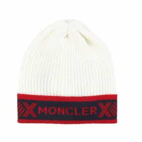 Moncler Unisex Cream White Wool Hat For Baby