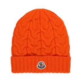 Moncler Unisex Orange Beanie With Logo