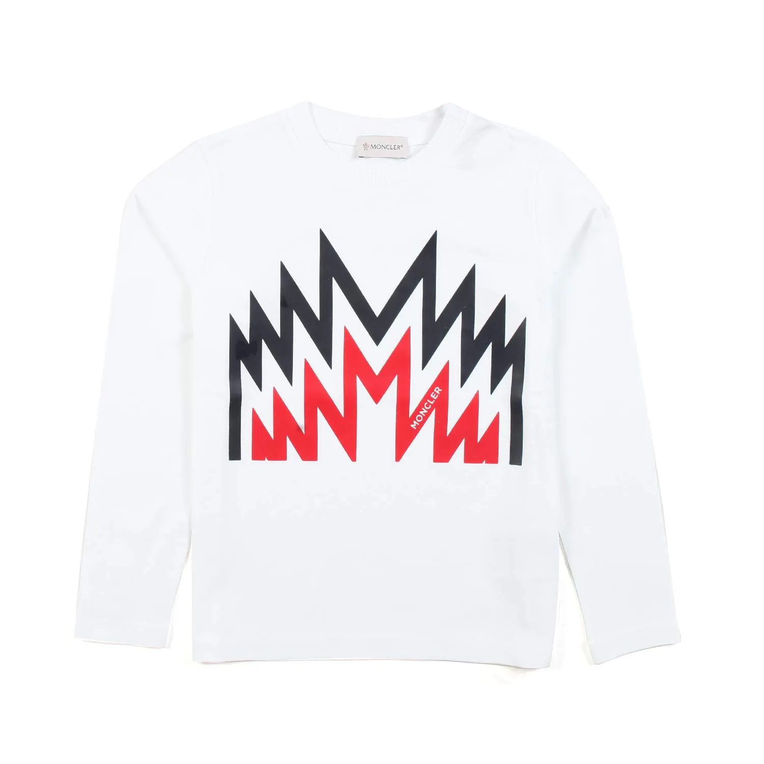 Moncler White Long Sleeve T-Shirt With Blue And Red Print