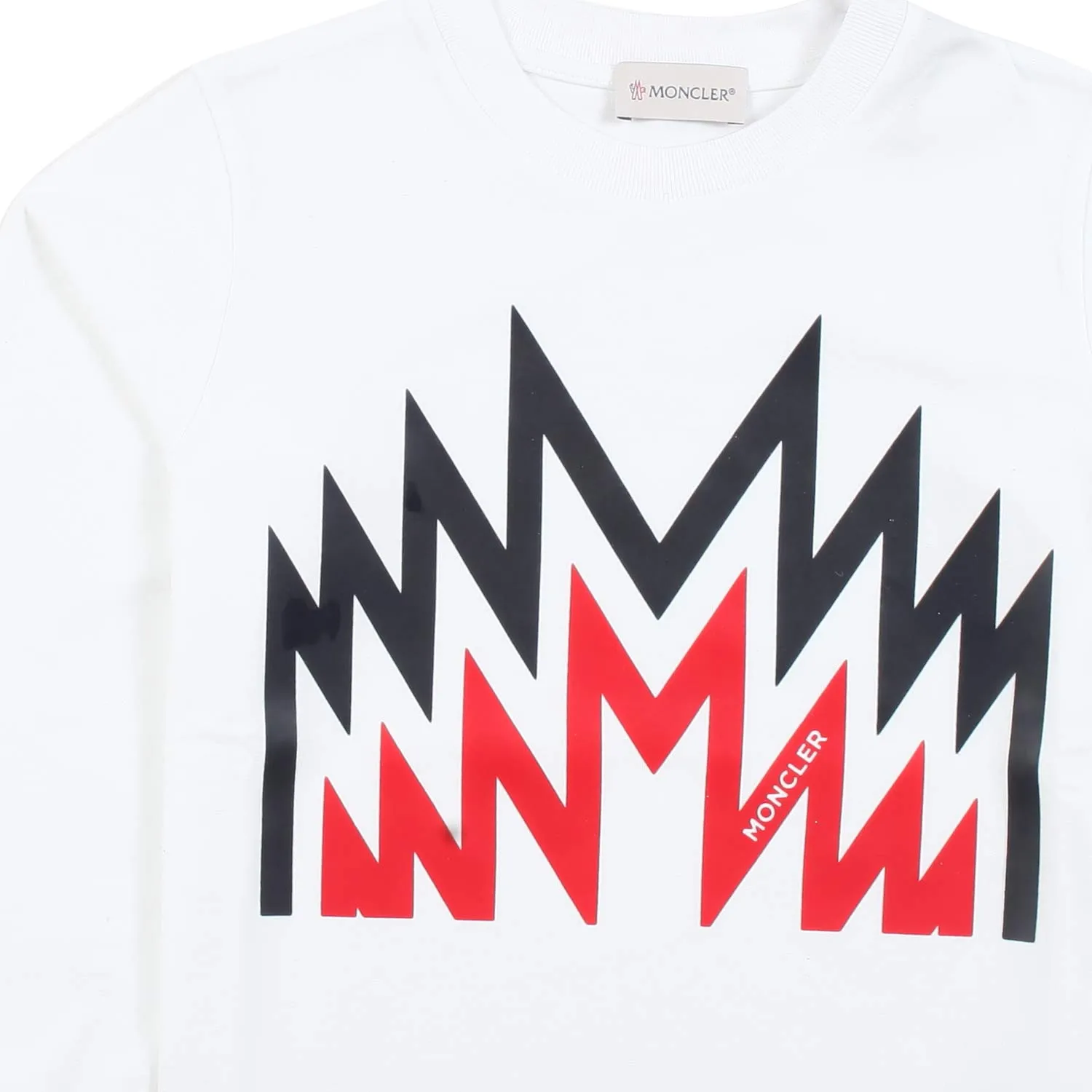 Moncler White Long Sleeve T-Shirt With Blue And Red Print