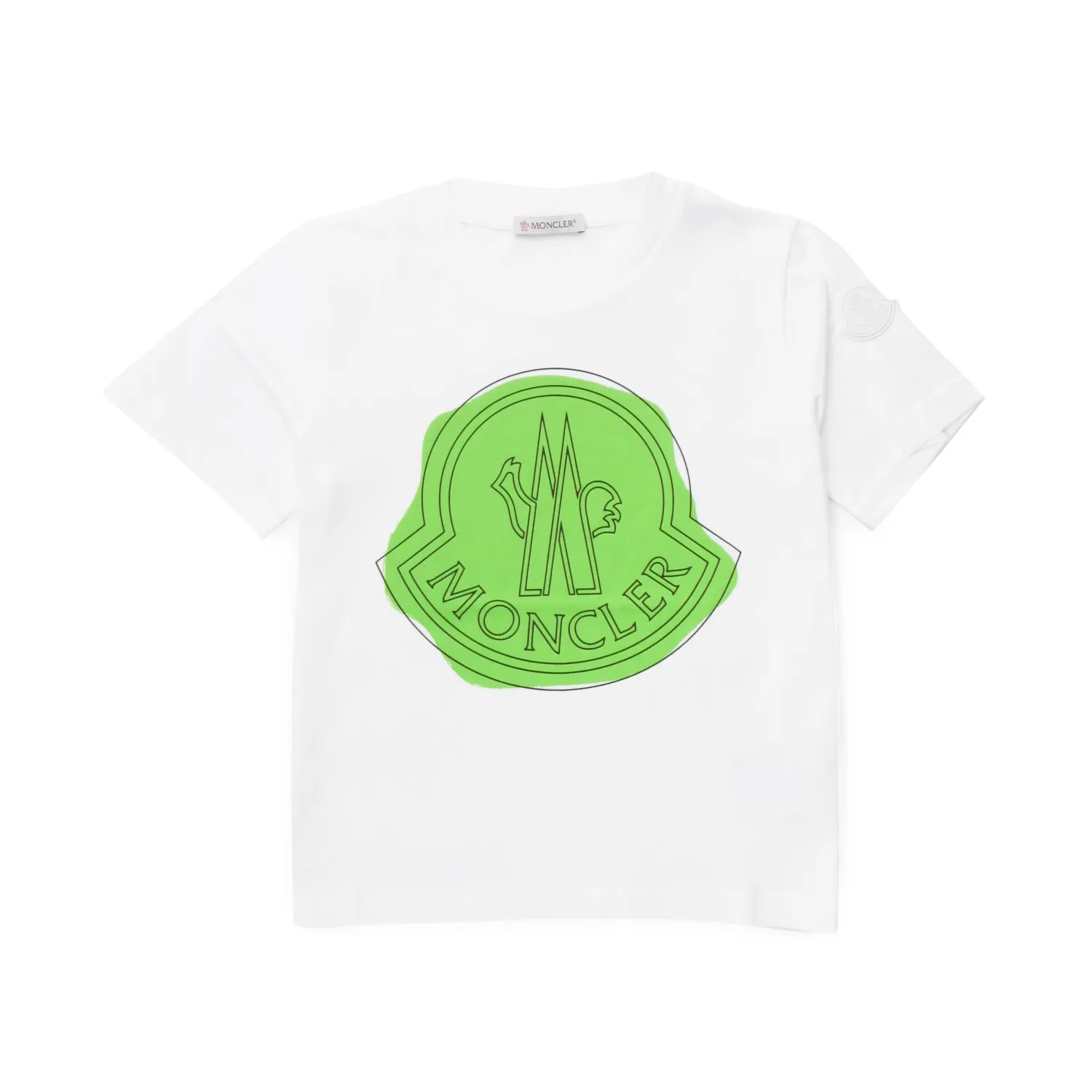 Moncler White T-Shirt With Green Logo For Children And Teen